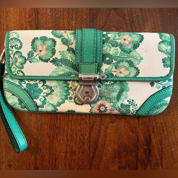 Burberry London Green and Pink Floral Wristlet - Picture 1 of 6